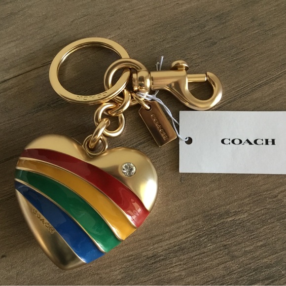 Coach Accessories - Coach Heart Bag Charm Keyring Rainbow Striped Legacy w/Crystal Accent NWT in Box